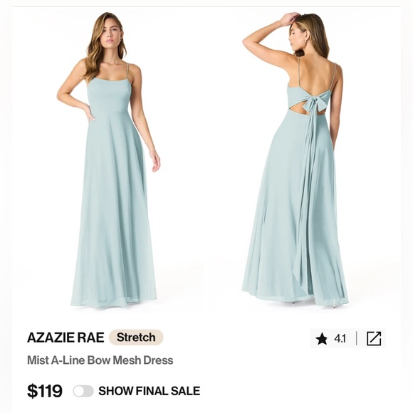 Azazie Rae Mist Blue A-Line Bow Mesh Dress - Picture 1 of 2